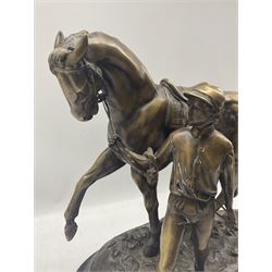 After Edgar Bertram bronze of 'Jockey and Winning Horse 1872', on onyx base 