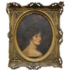 Continental School (18th/19th century): Portrait of a Woman Looking over her Shoulder, oil on canvas unsigned, housed in ornate gilt oval frame 50cm x 39cm