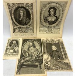 Collection of 18th century Engravings of Portraits, including Charles I, Henry Stuart Lord Darnly, Maria Beatrice D'Este and two others max 28cm x 20cm (5)