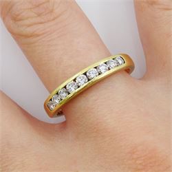 18ct old channel set round brilliant cut diamond half eternity ring, stamped, total diamond weight approx 0.55 carat