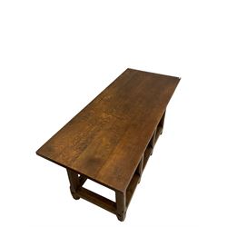 Large oak alter table, the rectangular top with carved pattee crosses, raised on squared supports 