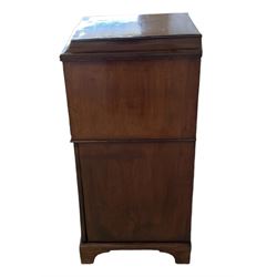 Georgian inlaid mahogany pedestal, shaped cavetto top with moulded reeded edge, fitted with two drawers over cupboard, each crossbanded with boxwood and ebony stringing, on bracket feet