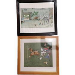 After Cecil Aldin (British 1870-1935): 'Trouble Ahead' and 'The White Hart at Hook', two coloured prints signed in the plate together with pair chromolithographs also after the artist max 42cm x 52cm (4)