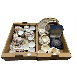 T.G. Green Hunting Club pattern part tea set, Royal Albert tea cup, other tea sets and porcelain etc in two boxes