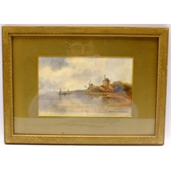 Thomas 'Tom' Dudley (British 1857-1935): River Landscape with Windmills, watercolour signed 15cm x 24cms