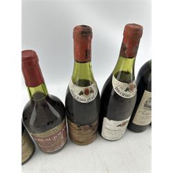 Two bottles of Gevrey-Chambertin from Philippe Leclerc 1974, bottle of Chateau Beauregan Pomerol 1970, bottle of Nuits-St- George, Les Murgers 1967 and five other bottles of wine