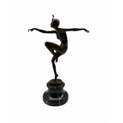Art Deco style bronze figure of a dancer after 'Nick' on socle base, H38cm overall