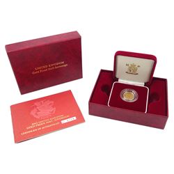 Queen Elizabeth II 2005 gold proof half sovereign coin, cased with certificate