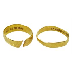 Two 22ct gold wedding bands, both hallmarked, approx 4.64gm