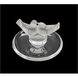 Lalique glass pin dish surmounted by two figures of Doves, with original box