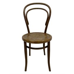 Thonet - bentwood chair, the seat panel decorated with flowers and ribbon tie, on tapering splayed supports, paper label to the underneath inscribed 'Thonet' 