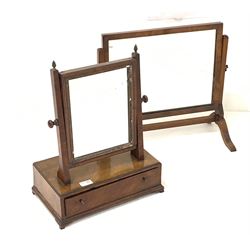 19th century mahogany swing mirror with drawer (W38cm) together with another swing mirror (W51cm)