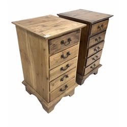 Pair of hardwood bedsides, fitted with five drawers, raised on bracket supports W41cm, H75cm, D42cm