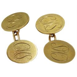 Pair of 9ct gold cufflinks with engraved initial CMS on each link, London 1939, approx 12.55gm
