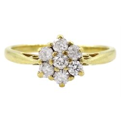 18ct gold seven stone diamond daisy cluster ring, hallmarked, approximate total diamond weight 0.45 carat