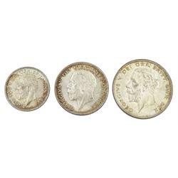 King George V halfcrown, one florin and one shilling coins, all dated 1928 (3)