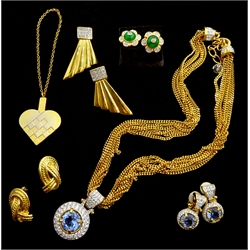 Georg Jensen gilt heart ornament, Swarovski gilt pendant necklace and pair of matching earrings and other vintage costume jewellery