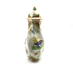 Chelsea style vase and cover of wrythen form painted and gilded with Chinoiserie design, gold anchor mark beneath, H32cm 