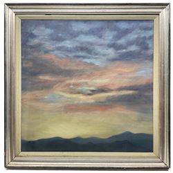 Irene Brown (British 20th century): Sunset over the Mountains, oil on canvas signed verso 59cm x 59cm