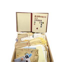 Great British and World stamps, including Queen Victoria penny reds and other issues, Queen Elizabeth II pre and post decimal stamps with some mint usable, various stamps on covers including air mail etc, in an album and loose, in one box