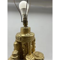 20th century Brutalist style lamp with silvered finish and associate shade, H64cm