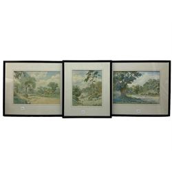 AHJ (British early 20th century): Sheep and Countryside Scenes, set three watercolours signed and dated 1918-1919 (3)