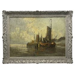 Theodor Hummel (German 1864-1939): Figures Beside Moored Sailing Ships, oil on canvas signed 49cm x 69cm