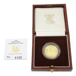 Queen Elizabeth II 1997 gold proof 1/4 ounce Britannia coin, cased with certificate 
