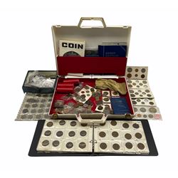 Coins including Queen Elizabeth II New Zealand 1967 seven coin set in blister pack, Great British pre decimal coinage, two incomplete Whitman folders, commemorative crowns, coin reference book etc, housed in a plastic case