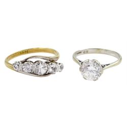 White gold clear paste stone ring, hallmarked and a graduating five stone ring, both 18ct