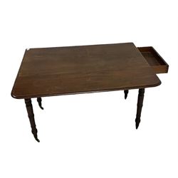 George III mahogany Pembroke table, the drop leaf top over one frieze drawer, raised on turned supports 