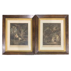 Robert Mitchell Meadows (British 1780-1812) after George Morland (British 1763-1804): 'No.1 Gathering Fruit' and 'No.2 Gathering Wood', pair stipple engravings with hand colouring pub. 1816 housed in rosewood frames 40cm x 30cm (2)