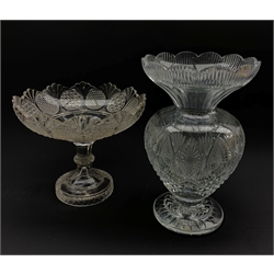 Large Waterford crystal pedestal vase with scalloped rim, H30.5cm and a cut glass bowl centrepiece (2)