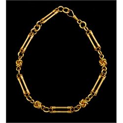 Victorian 9ct gold double bar and knot design link necklace, makers mark H.M, Birmingham 1881