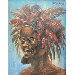 Follower of Irma Stern (South African 1894-1966): Portrait of a Swazi Man, oil on canvas, bears signature and inscribed 'Congo 1953', 34cm x 27cm