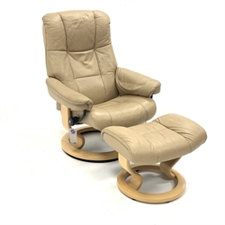  Ekornes Stressless leather upholstered reclining armchair with stool,   