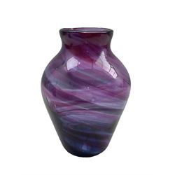 1930's Hartley Wood 'Antique Glass' streaky amethyst glass vase, signed beneath H23cm 