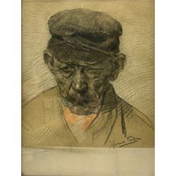 Belgian School (20th Century): Portrait of a countryman, pastel, signed indistinctly 45cm x 34cm