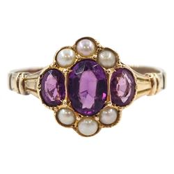 Victorian rose gold purple paste stone and seed pearl cluster ring
