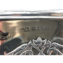 Edwardian silver rectangular dressing table tray embossed with angels heads and foliage 32cm x 23cm Birmingham 1901 Maker Henry Matthews 16oz