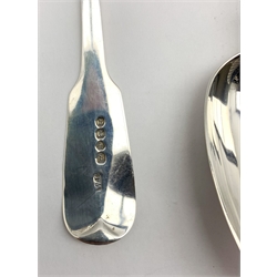 Pair of William IV silver fiddle pattern table spoons London 1832 Maker William Collins and another pair, Victorian London 1846 7.9oz