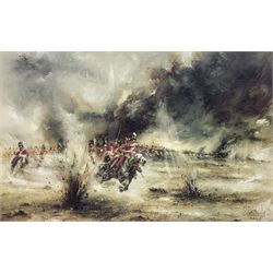 After David Cartwright (British 1944-): 'Scots Greys Charge' and Napoleonic Battle Scenes, three limited edition colour prints signed and numbered in pencil max 43cm x 68cm (3)