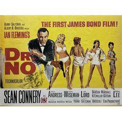 Vintage Film Poster - James Bond Dr No (1962) British Quad film poster for the first James Bond film, illustration by Mitchell Hooks, starring Sean Connery, early reproduction 65cm x 87cm