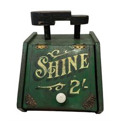 Shoe Shine box with hinged front and painted decoration