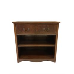 20th century mahogany low bookcase, fitted with one drawer with chequered inlay, over one fixed shelf 