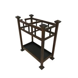 Oak stick stand with one internal division and one metal drip tray 