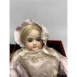 Armand Marseille Floradora bisque head doll with open mouth and blonde wig H44cm and another Armand Marseille doll H35cm
