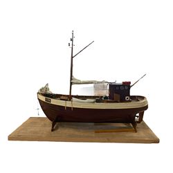 Wooden planked model of the Danish fishing boat Gina E714 from Esbjerg, W51cm in glass display case