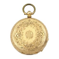 Early 20th century gold open face ladies key wound cylinder pocket watch, stamped 14K