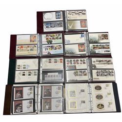 First Day Covers, many with special postmarks and printed addresses, Concorde, Diana, William & Kate etc, housed in seven albums / folders, in one box 